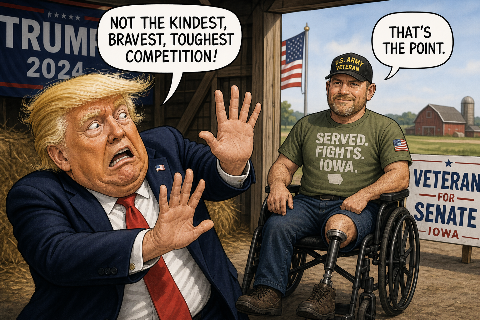 Satirical cartoon for Trump Fears Disabled Veteran in Iowa Senate Race
