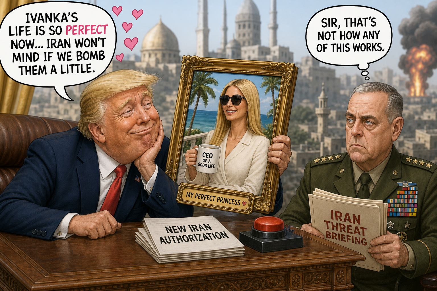 Satirical cartoon for Ivanka's Life Now Pretext for New Iran Authorization