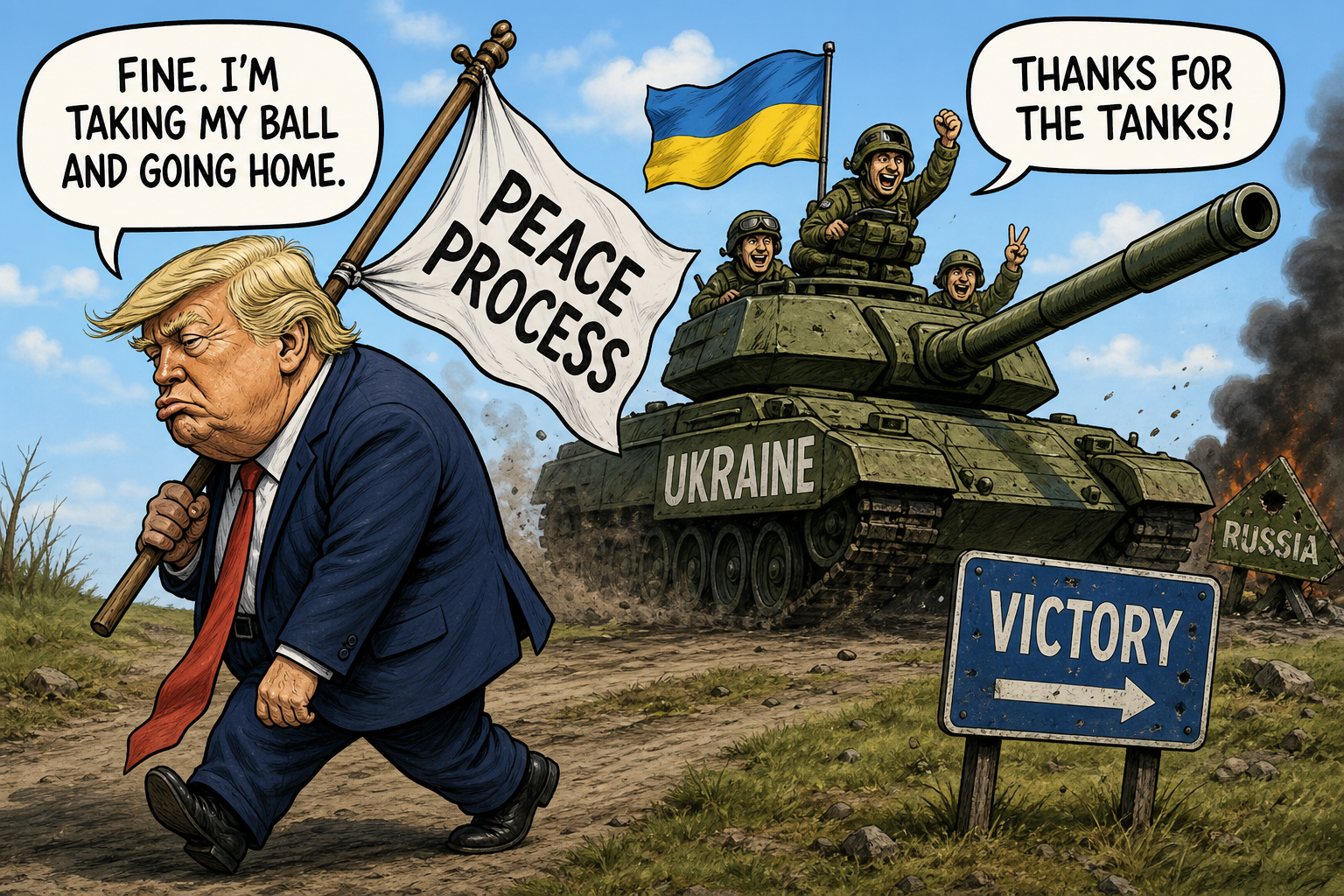 Satirical cartoon for Trump Surrenders Peace Process After Ukraine Begins Winning
