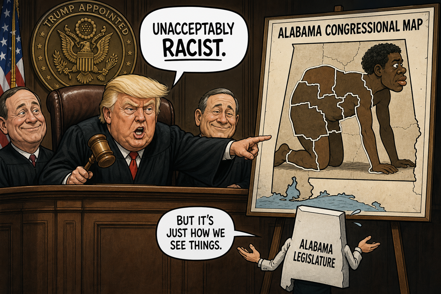 Satirical cartoon for Trump Judges Block Alabama Map, Call It ‘Unacceptably Racist’