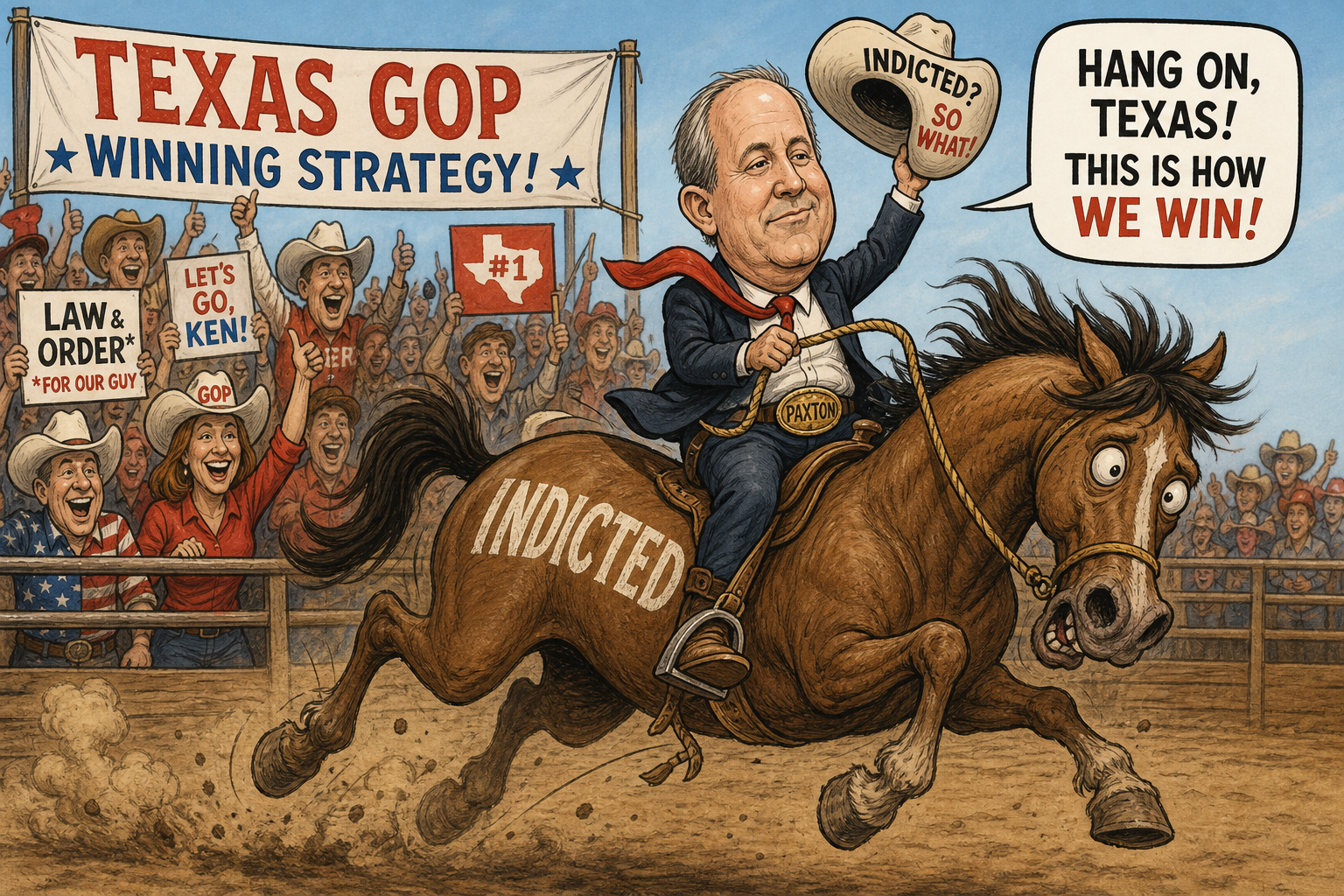 Satirical cartoon for Texas GOP Picks Indicted Paxton, Insists It's a Winning Strategy